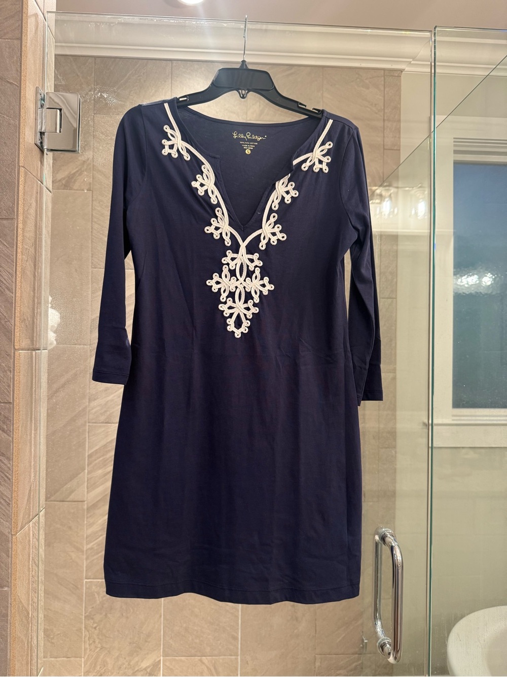 Lilly Pulitzer Navy Pima Cotton Embellished Shift Dress | Size Small | EUC